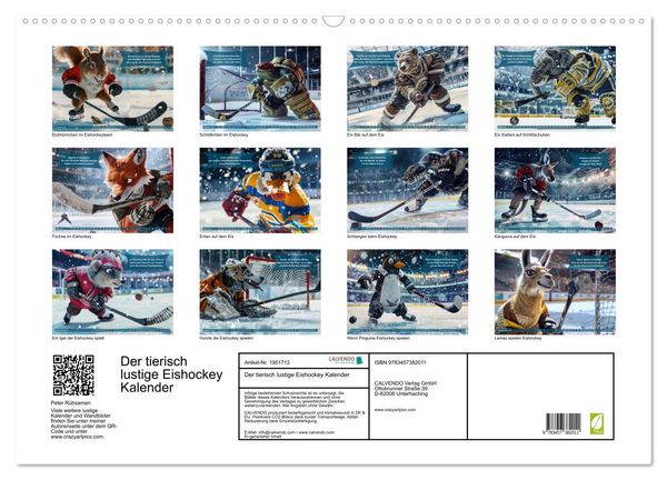 Produktbild: Der tierisch lustige Eishockey Kalender (Wandkalender 2026 DIN A2 quer), CALVENDO Monatskalender