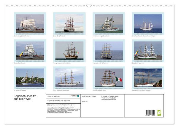 Produktbild: Segelschulschiffe aus aller Welt (Wandkalender 2026 DIN A2 quer), CALVENDO Monatskalender