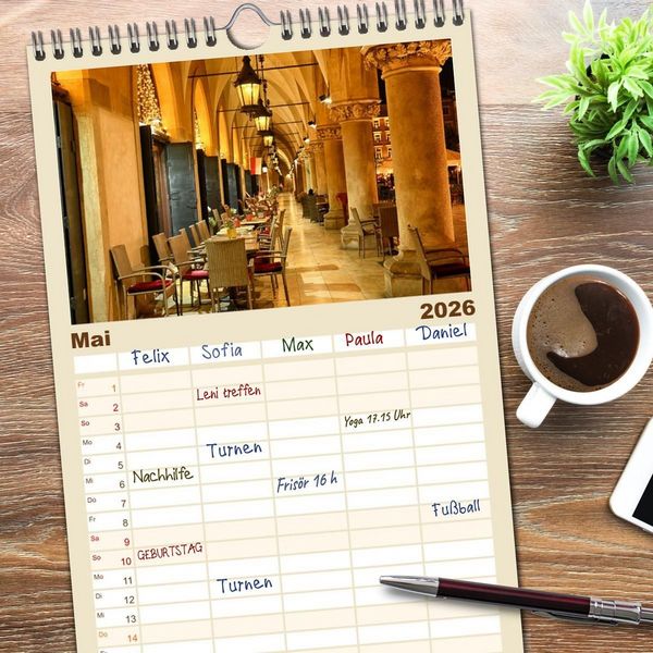Produktbild: Familienplaner 2026 - Besucht doch mal Krakau mit 5 Spalten (Wandkalender, 21 x 45 cm) CALVENDO
