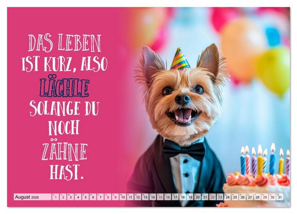 Produktbild: Wuffige Geburtstagsgr&uuml;&szlig;e SPR&Uuml;CHE ZUM &Auml;LTERWERDEN (Wandkalender 2026 DIN A2 quer), CALVENDO Monatskalender