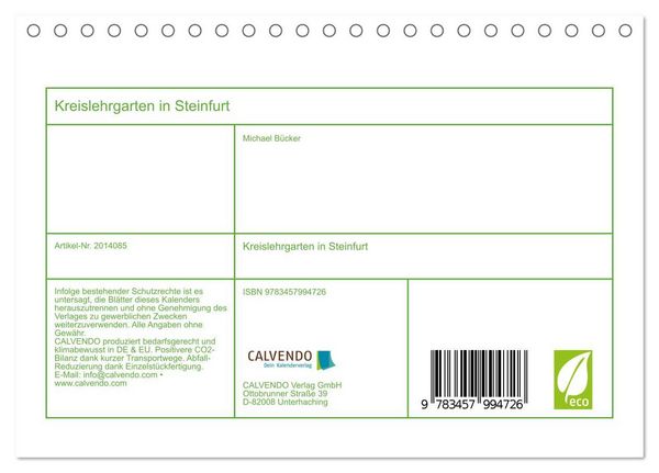 Produktbild: Kreislehrgarten in Steinfurt (Tischkalender 2026 DIN A5 quer), CALVENDO Monatskalender