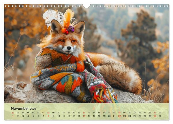 Produktbild: Fuchsige Eskapaden. Reineke mit noblen Accessoires (Wandkalender 2026 DIN A3 quer), CALVENDO Monatskalender