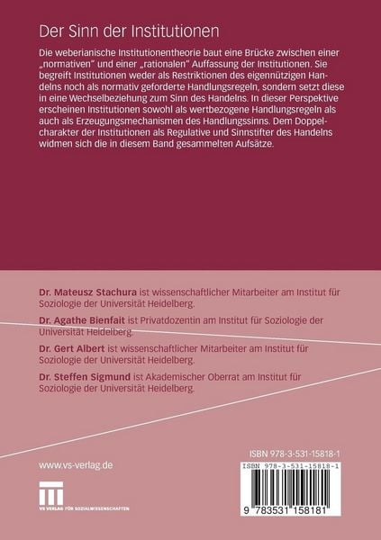 Produktbild: Der Sinn der Institutionen