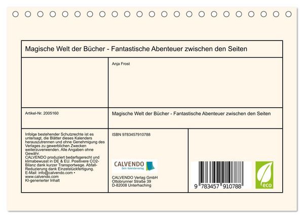 Produktbild: Magische Welt der B&uuml;cher - Fantastische Abenteuer zwischen den Seiten (Tischkalender 2026 DIN A5 quer), CALVENDO Monatskalender