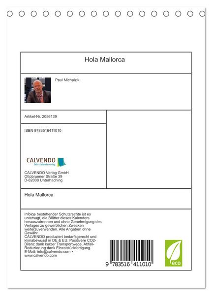 Produktbild: Hola Mallorca (Tischkalender 2026 DIN A5 hoch), CALVENDO Monatskalender