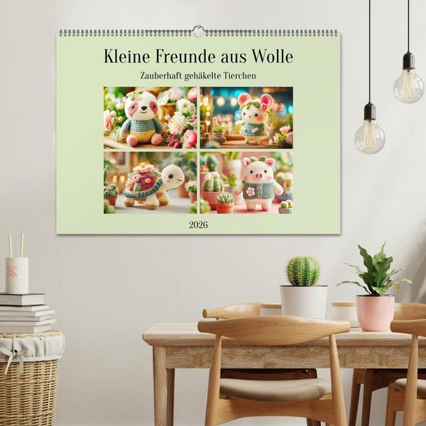 Produktbild: Kleine Freunde aus Wolle. Zauberhaft geh&auml;kelte Tierchen (Wandkalender 2026 DIN A2 quer), CALVENDO Monatskalender