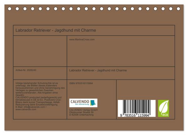 Produktbild: Labrador Retriever - Jagdhund mit Charme (Tischkalender 2026 DIN A5 quer), CALVENDO Monatskalender