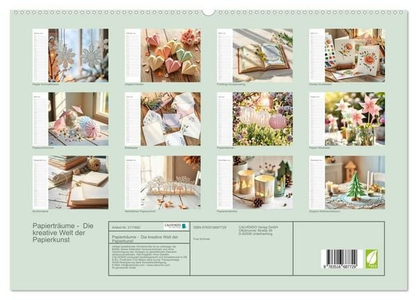Produktbild: Papiertr&auml;ume - Die kreative Welt der Papierkunst (hochwertiger Premium Wandkalender 2026 DIN A2 quer), Kunstdruck in Hochglanz
