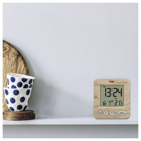 Produktbild: TFA Dostmann 60.2567.08 Funk Wecker Holz, Braun Alarmzeiten 1