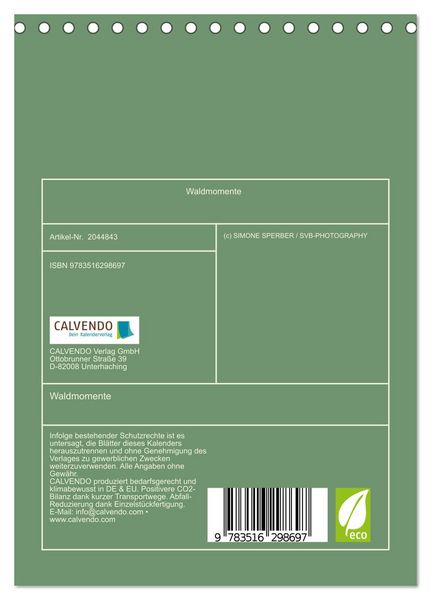 Produktbild: Waldmomente (Tischkalender 2026 DIN A5 hoch), CALVENDO Monatskalender