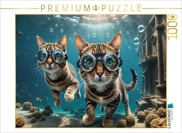 Produktbild: CALVENDO Puzzle Katzenp&auml;rchen beim Wracktauchen | 1000 Teile Lege-Gr&ouml;&szlig;e 64x48cm Foto-Puzzle f&uuml;r gl&uuml;ckliche Stunden