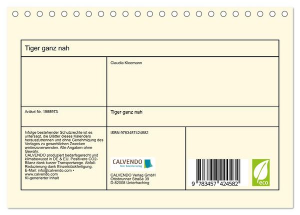 Produktbild: Tiger ganz nah (Tischkalender 2026 DIN A5 quer), CALVENDO Monatskalender