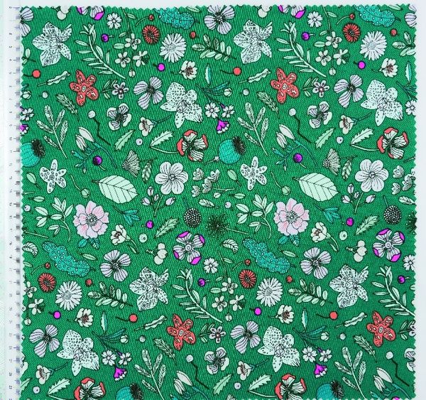 Produktbild: Stoff Gr&uuml;n, Blumen mit Neon 50 x 140 cm