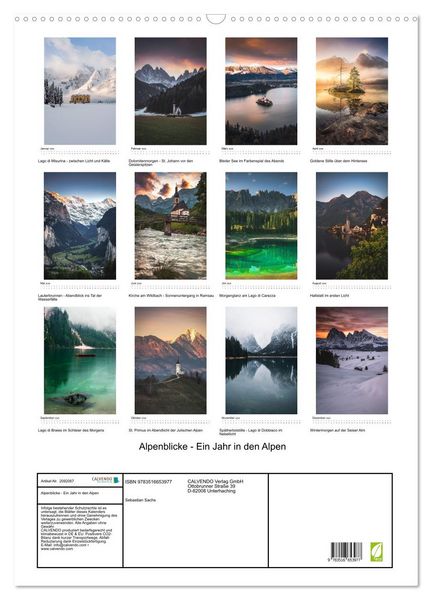 Produktbild: Alpenblicke - Ein Jahr in den Alpen (Wandkalender 2026 DIN A2 hoch), CALVENDO Monatskalender