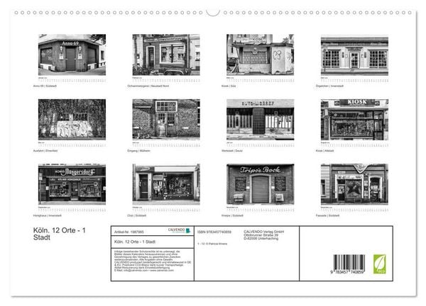 Produktbild: K&ouml;ln. 12 Orte - 1 Stadt (hochwertiger Premium Wandkalender 2026 DIN A2 quer), Kunstdruck in Hochglanz