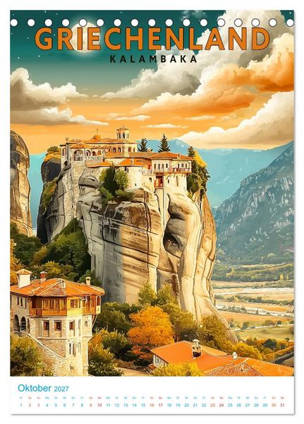 Produktbild: Griechenland - Old School Poster Style (Tischkalender 2027 DIN A5 hoch), CALVENDO Monatskalender