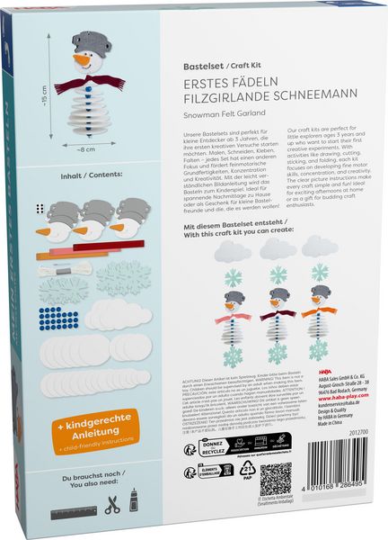 Produktbild: Bastelset - Erstes F&auml;deln Filzgirlande Schneemann