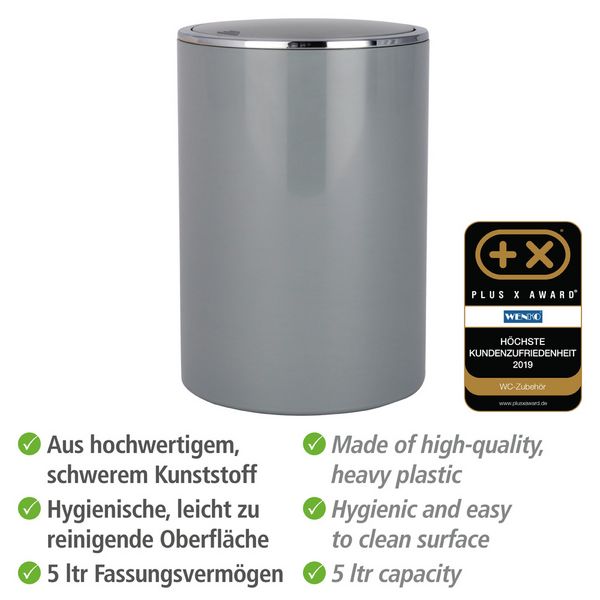 Produktbild: Schwingdeckeleimer Mod. Inca Grey, hochwertiger Kunststoff, 5 Liter
