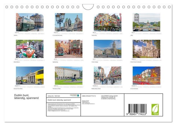 Produktbild: Dublin bunt, lebendig, spannend (Wandkalender 2026 DIN A4 quer), CALVENDO Monatskalender