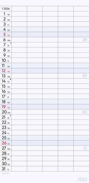 Produktbild: Superplaner L 2026 5 Spalten - Familien-Timer 22x45 cm - Offset-Papier - mit Ferienterminen - Wand-Planer - Familienkalender - Alpha Edition