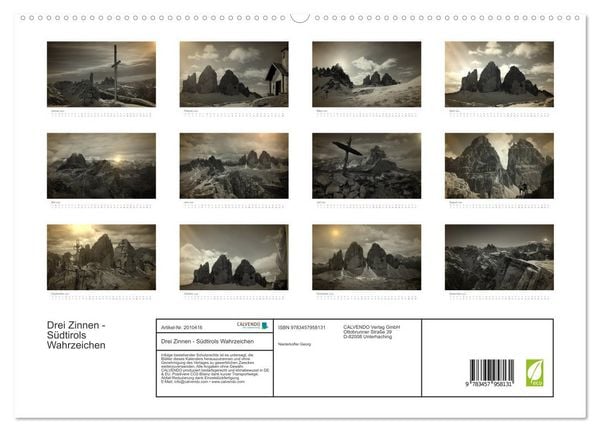 Produktbild: Drei Zinnen - S&uuml;dtirols Wahrzeichen (hochwertiger Premium Wandkalender 2026 DIN A2 quer), Kunstdruck in Hochglanz