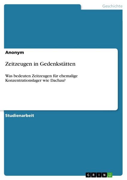 Produktbild: Zeitzeugen in Gedenkst&auml;tten