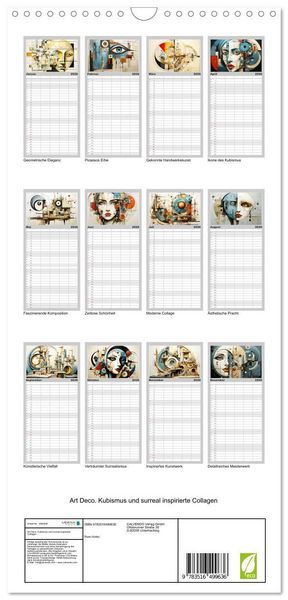 Produktbild: Familienplaner 2026 - Art Deco. Kubismus und surreal inspirierte Collagen mit 5 Spalten (Wandkalender, 21 x 45 cm) CALVENDO