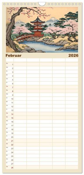 Produktbild: Familienplaner 2026 - Hanami in Japan mit 5 Spalten (Wandkalender, 21 x 45 cm) CALVENDO