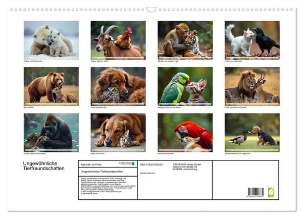 Produktbild: Ungew&ouml;hnliche Tierfreundschaften (Wandkalender 2026 DIN A2 quer), CALVENDO Monatskalender