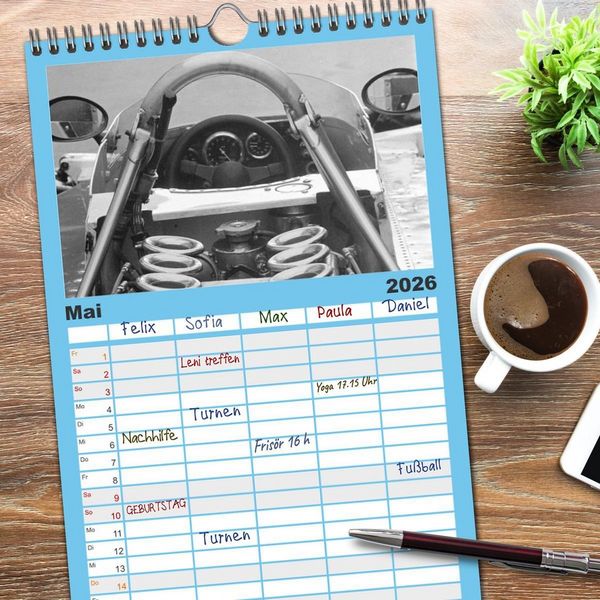 Produktbild: Familienplaner 2026 - Formel, Rennen, Boxengasse 1971-&acute;83 mit 5 Spalten (Wandkalender, 21 x 45 cm) CALVENDO