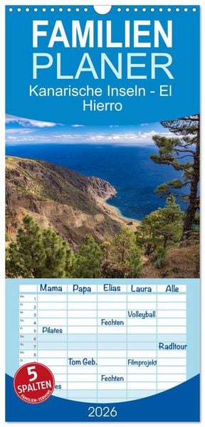 Produktbild: Familienplaner 2026 - Kanarische Inseln - El Hierro mit 5 Spalten (Wandkalender, 21 x 45 cm) CALVENDO