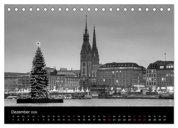 Produktbild: Hamburg monochrome Impressionen (Tischkalender 2026 DIN A5 quer), CALVENDO Monatskalender