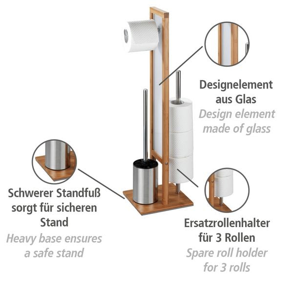 Produktbild: Stand WC-Garnitur Mod. Rivalta Bambus, integrierter Toilettenpapierhalter und WC-B&uuml;rstenhalter