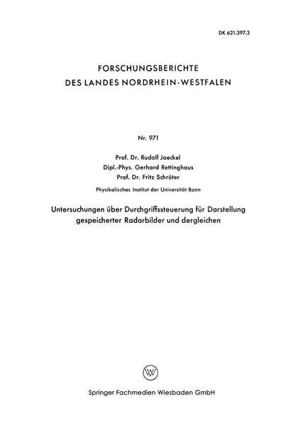 Produktbild: Untersuchungen &uuml;ber Durchgriffssteuerung f&uuml;r Darstellung gespeicherter Radarbilder und dergleichen