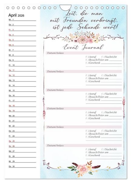 Produktbild: Geburtstagsplaner Boho Blau - F&uuml;r Termine, Geschenke, Eventdetails & mehr (Wandkalender 2026 DIN A4 hoch), CALVENDO Monatskalender