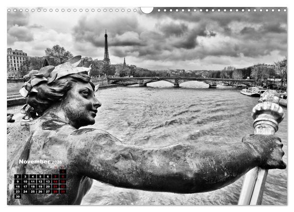 Produktbild: Paris-Impressionen in Schwarz-Wei&szlig; (Wandkalender 2026 DIN A3 quer), CALVENDO Monatskalender