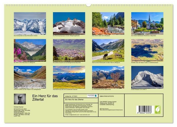 Produktbild: Ein Herz f&uuml;r das Zillertal (hochwertiger Premium Wandkalender 2026 DIN A2 quer), Kunstdruck in Hochglanz