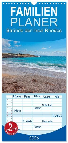 Produktbild: Familienplaner 2026 - Str&auml;nde der Insel Rhodos mit 5 Spalten (Wandkalender, 21 x 45 cm) CALVENDO