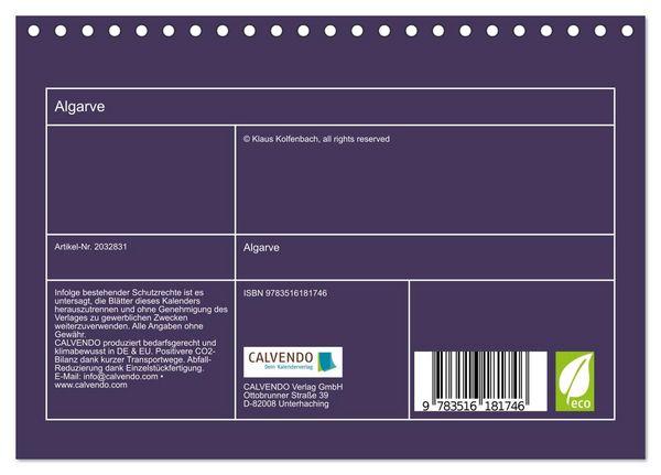 Produktbild: Algarve (Tischkalender 2026 DIN A5 quer), CALVENDO Monatskalender