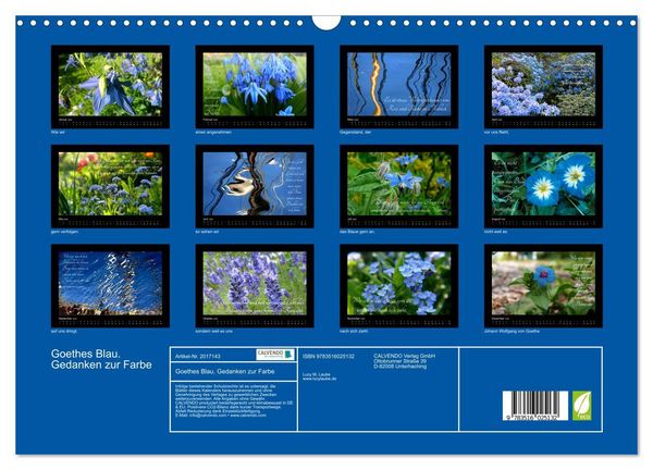Produktbild: Goethes Blau. Gedanken zur Farbe (Wandkalender 2026 DIN A3 quer), CALVENDO Monatskalender