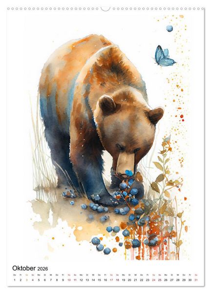 Produktbild: Waldtiere in Aquarell - Heimische Tierarten (Wandkalender 2026 DIN A2 hoch), CALVENDO Monatskalender