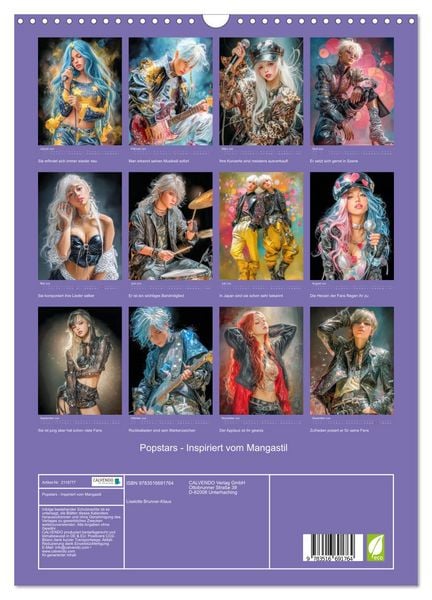 Produktbild: Popstars - Inspiriert vom Mangastil (Wandkalender 2026 DIN A3 hoch), CALVENDO Monatskalender