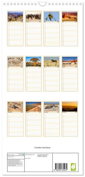 Produktbild: Familienplaner 2027 - Facetten Namibias mit 5 Spalten (Wandkalender, 21 x 45 cm) CALVENDO