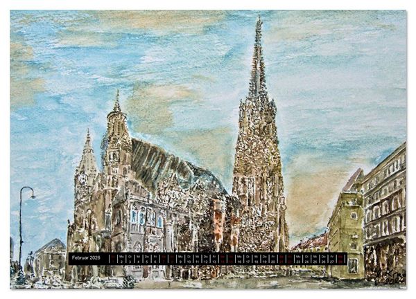 Produktbild: Wien in stillen Aquarellen (Wandkalender 2026 DIN A2 quer), CALVENDO Monatskalender
