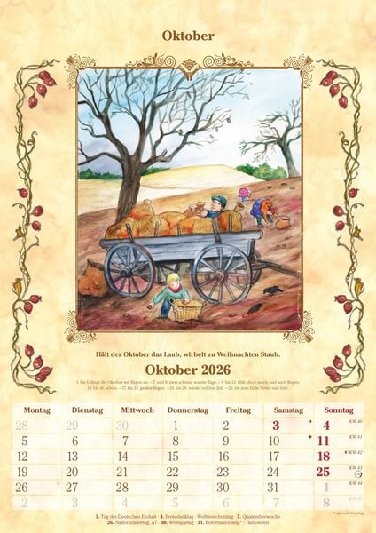 Produktbild: Bauernkalender 2025 - Bildkalender A3 (29,7x42 cm) - mit Feiertagen (DE/AT/CH) und Platz für Notizen - inkl. Bauernregeln - Wandkalender
