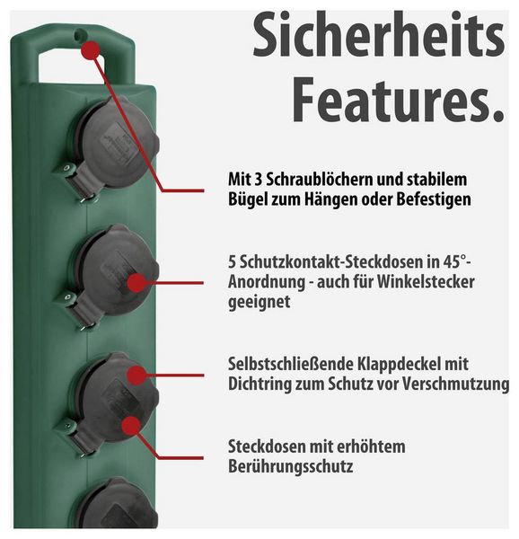 Produktbild: Brennenstuhl 1159910215 Outdoor Steckdosenleiste mit Schalter 5fach Gr&uuml;n Schutzkontakt 1St.