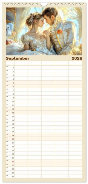 Produktbild: Familienplaner 2026 - Zarte anmutige Romanzen mit 5 Spalten (Wandkalender, 21 x 45 cm) CALVENDO