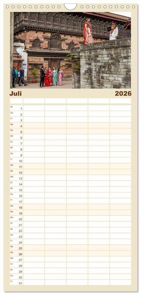 Produktbild: Familienplaner 2026 - K&ouml;nigsst&auml;tte im Kathmandutal mit 5 Spalten (Wandkalender, 21 x 45 cm) CALVENDO