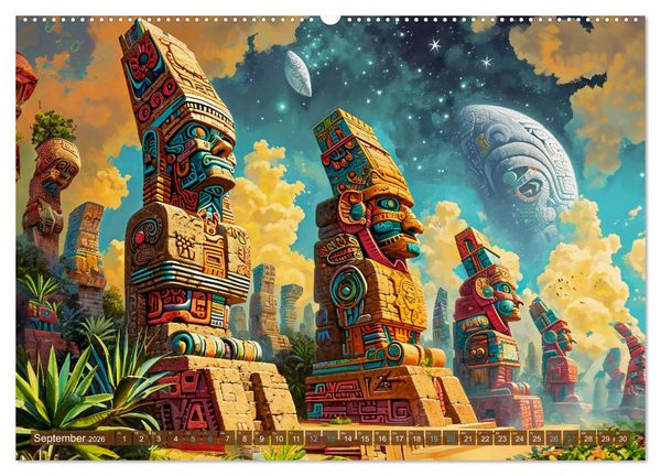 Produktbild: Sternenkrieger - Science Fiction Visionen der Maya und Azteken (Wandkalender 2026 DIN A2 quer), CALVENDO Monatskalender