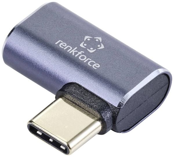 Renkforce USB4® Adapter [1x USB4® Stecker - 1x USB-C® Buchse] 40 GBit/s 90° nach links gewinkelt, Aluminium-Stecker